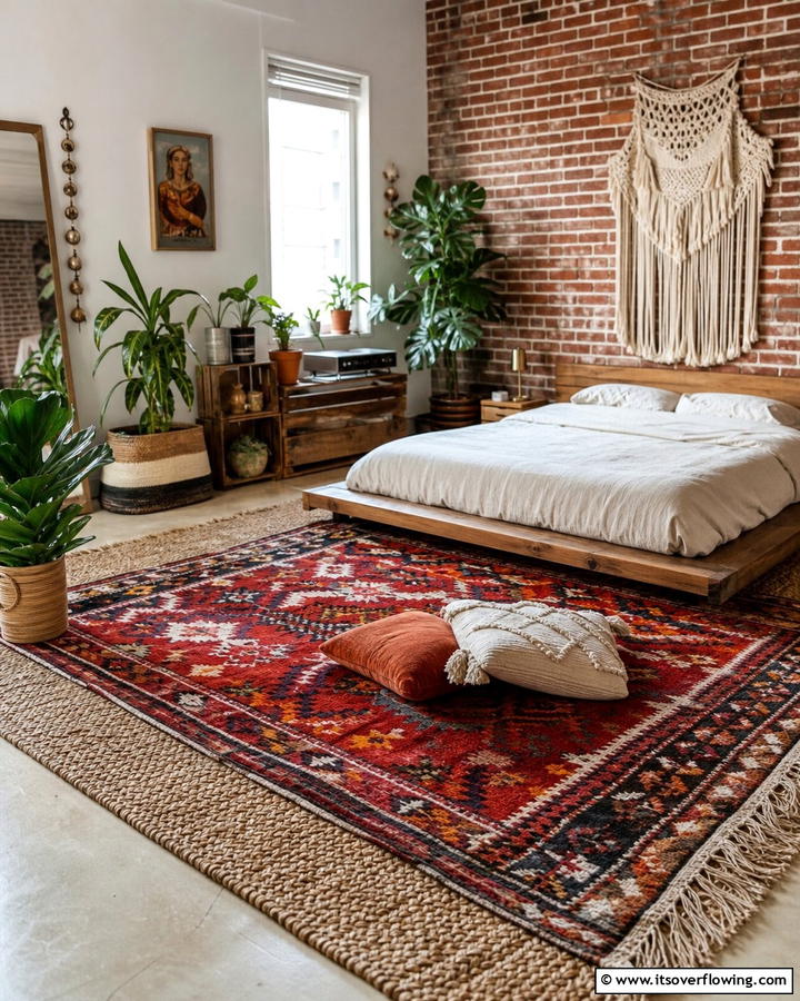 Layered Rugs for Texture - 20 Unique Indie Room Ideas for a Boho Vibe