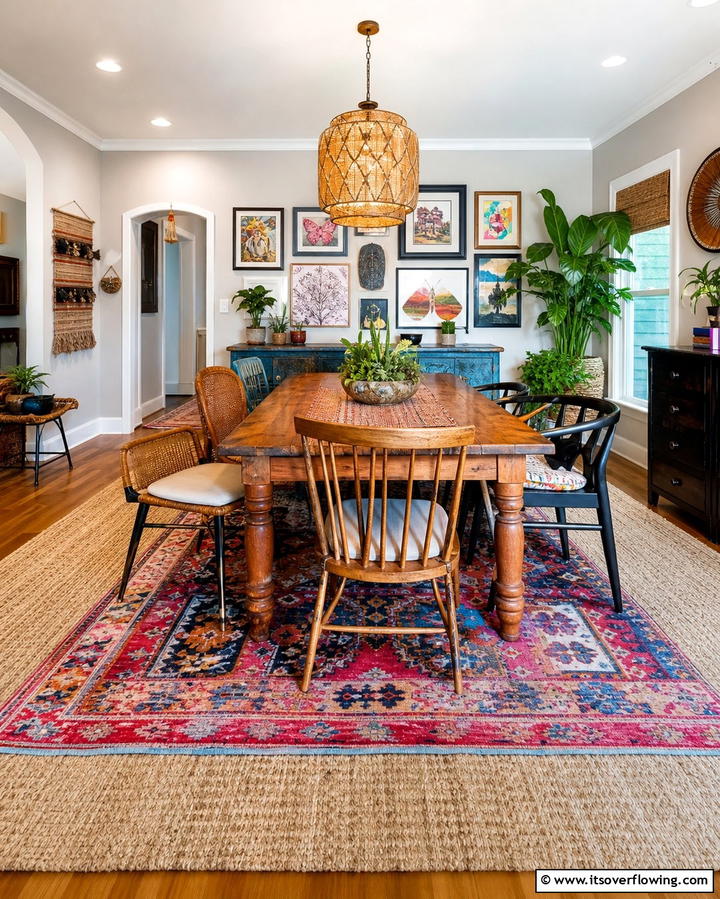Layered Rugs for Visual Interest - 25 Eclectic Dining Room Ideas for Unique Gatherings