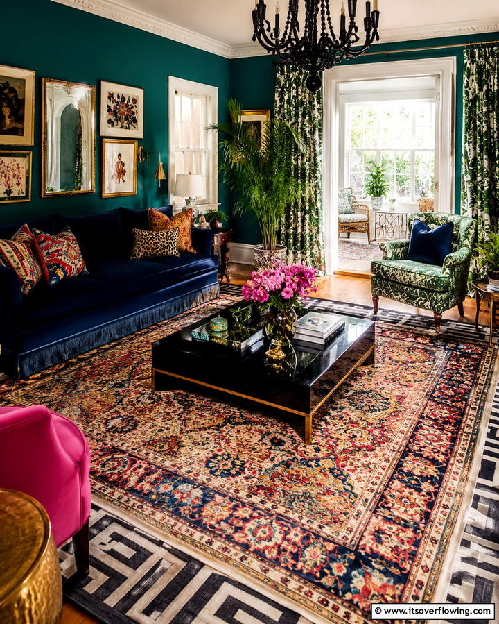 Layered Rugs for Visual Interest - 25 Maximalist Living Room Design Ideas for Bold Homes