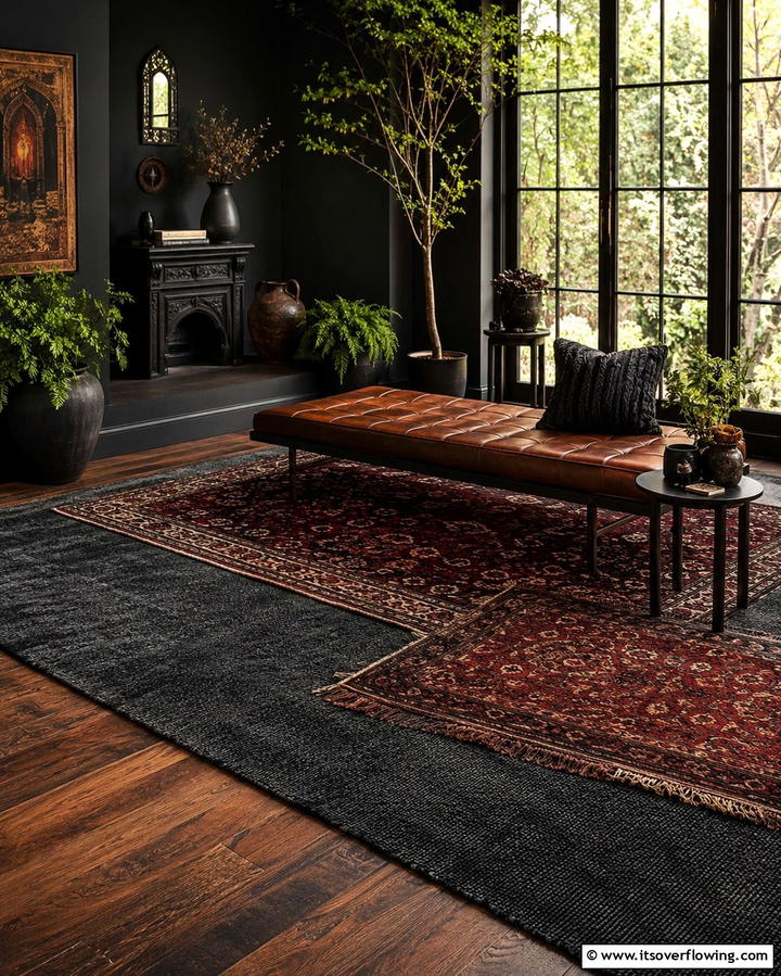 Layered Rugs for a Cozy Gothic Vibe - 25 Gothic Boho Decor Ideas for a Unique and Eclectic Style