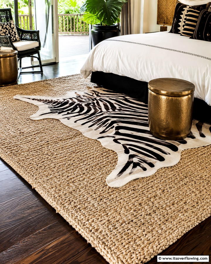 Layered Rugs with Natural Textures - 25 Tropical Bedroom Ideas for a Relaxing Retreat