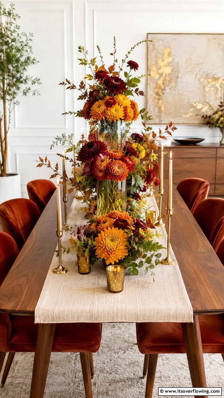 Layered Seasonal Floral Centerpiece - 21 Stunning Thanksgiving Centerpiece Ideas for Your Table