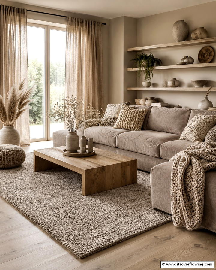 Layered Taupe Textures - 20 Taupe Living Room Ideas for a Neutral Aesthetic