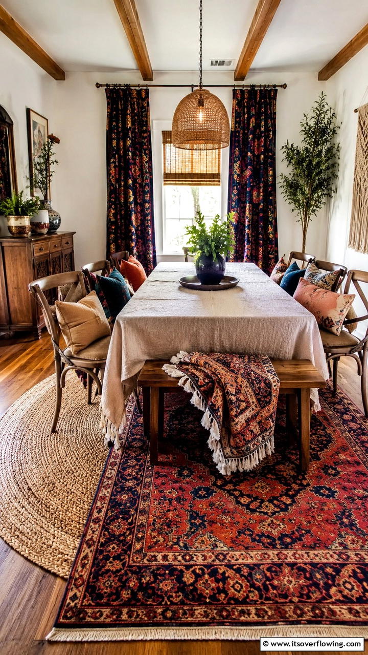 Layered Textile Trends - 30 Boho Dining Room Ideas for Eclectic, Free-Spirited Style