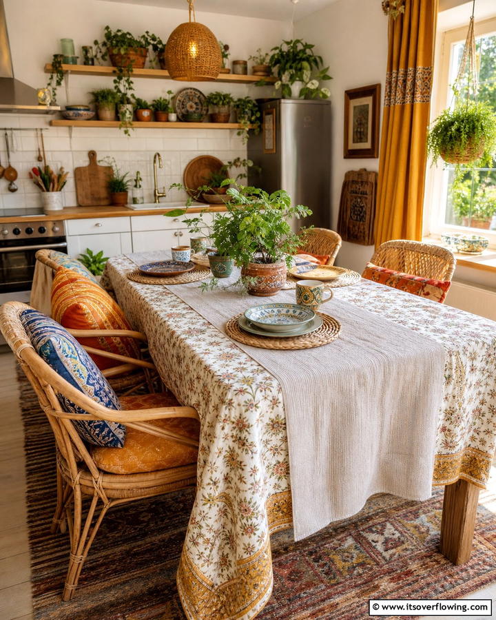 Layered Textiles - 25 Boho Kitchen Ideas for a Cozy and Eclectic Vibe