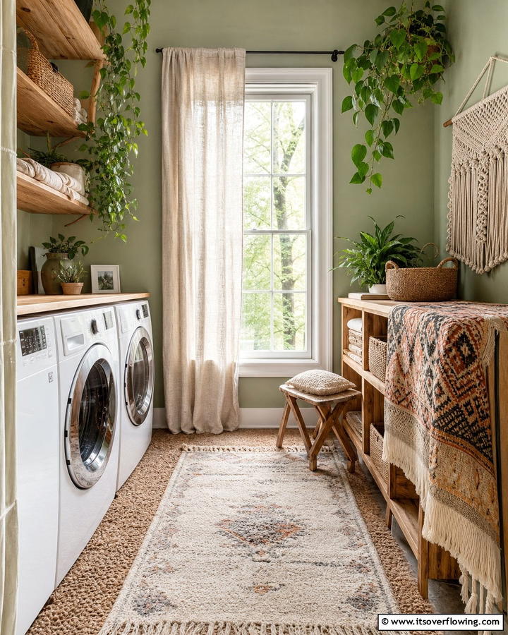 Layered Textiles - 25 Boho Laundry Room Ideas for a Stylish and Functional Space
