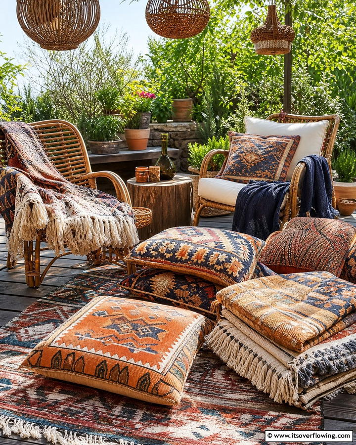 Layered Textiles - 25 Enchanting Boho Garden Ideas for Outdoor Bliss