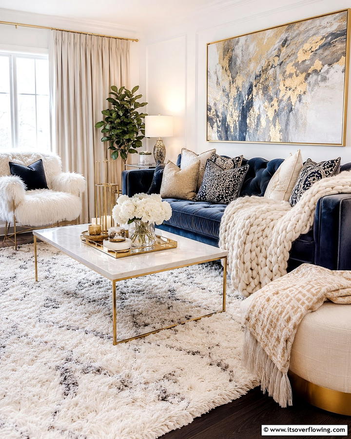 Layered Textiles - 30 Glam Living Room Ideas for Luxurious Comfort