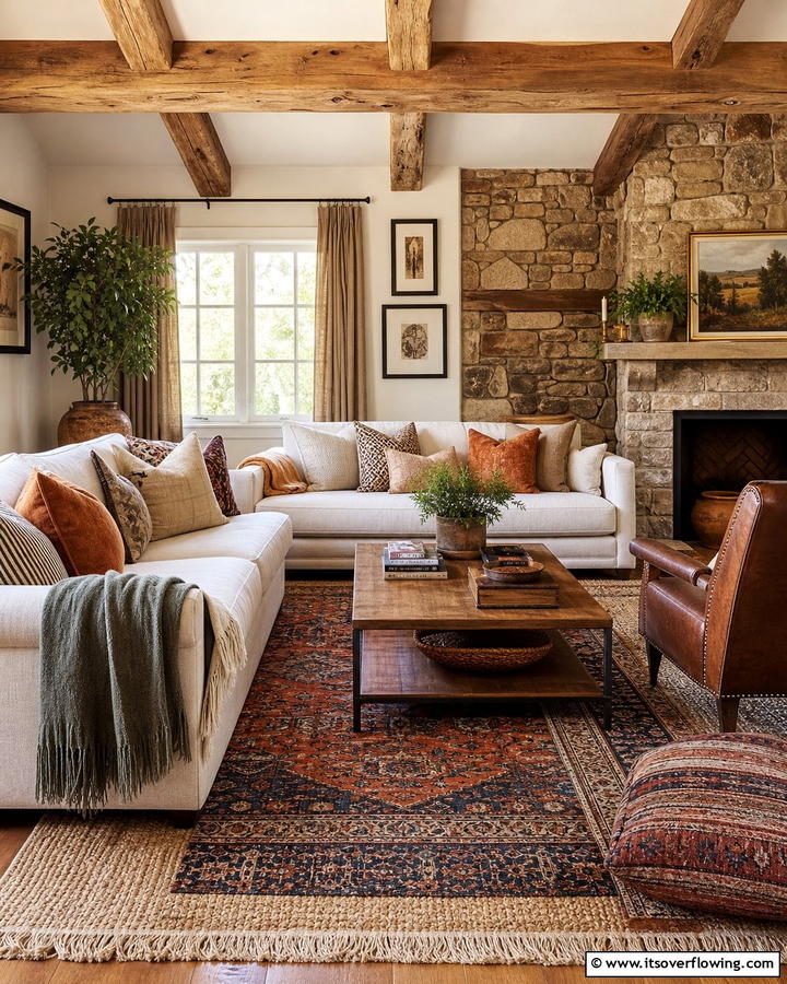 Layered Textiles for Depth and Warmth - 20 Primitive Living Room Ideas for a Rustic Look