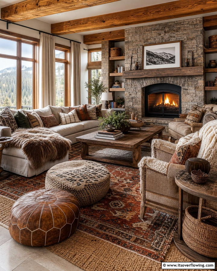 Layered Textiles - 20 Cabin Living Room Ideas for Cozy Comfort