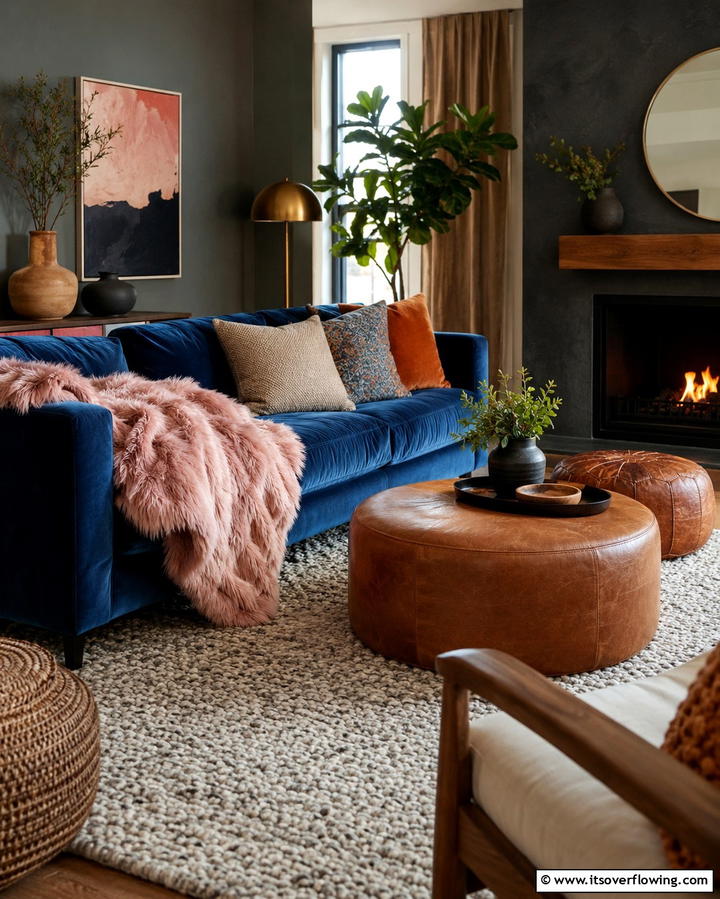 Layered Textures - 25 Pink and Blue Living Room Ideas for a Vibrant Space