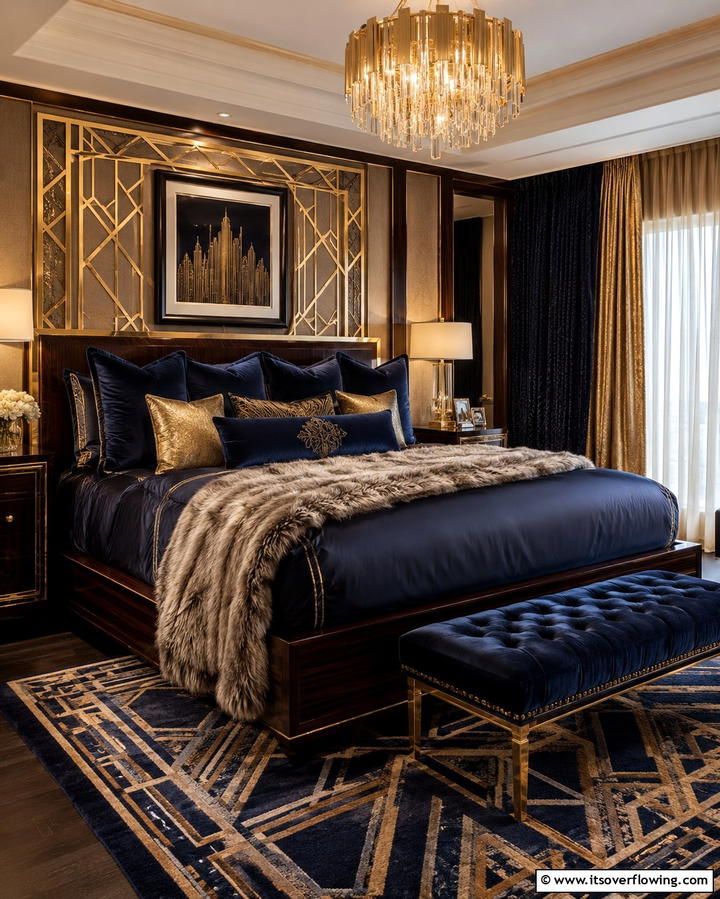 Layered Textures - 25 Art Deco Bedroom Ideas for a Timeless Look