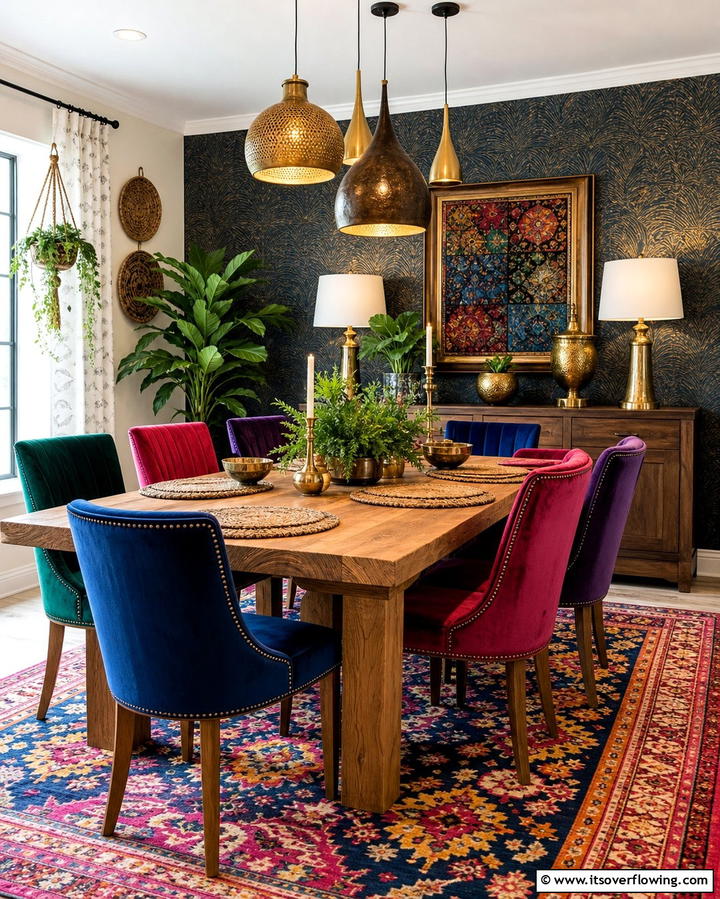 Layered Textures and Colors - 25 Vibrant Colorful Dining Room Ideas for a Fun Space