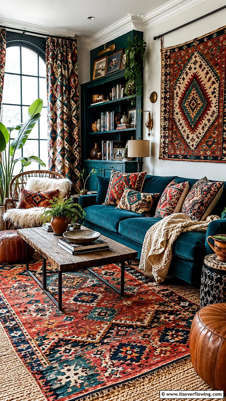 Layered Textures and Patterns - 30 Boho Chic Living Room Ideas for a Cozy and Eclectic Vibe