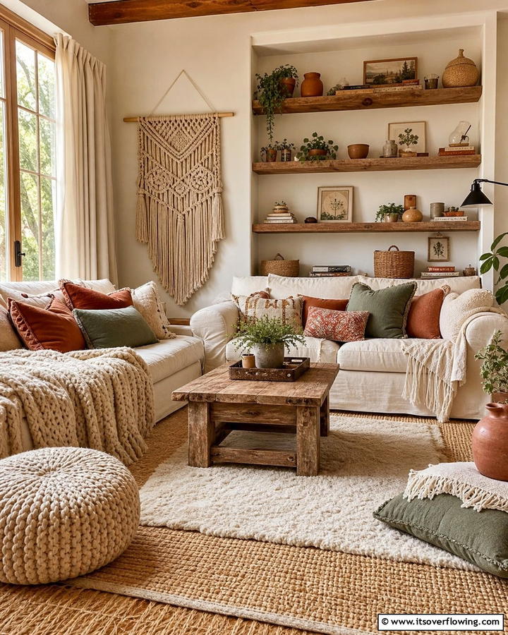 Layered Textures for Coziness - 20 Boho Cottage Style Decor Ideas for a Cozy Home