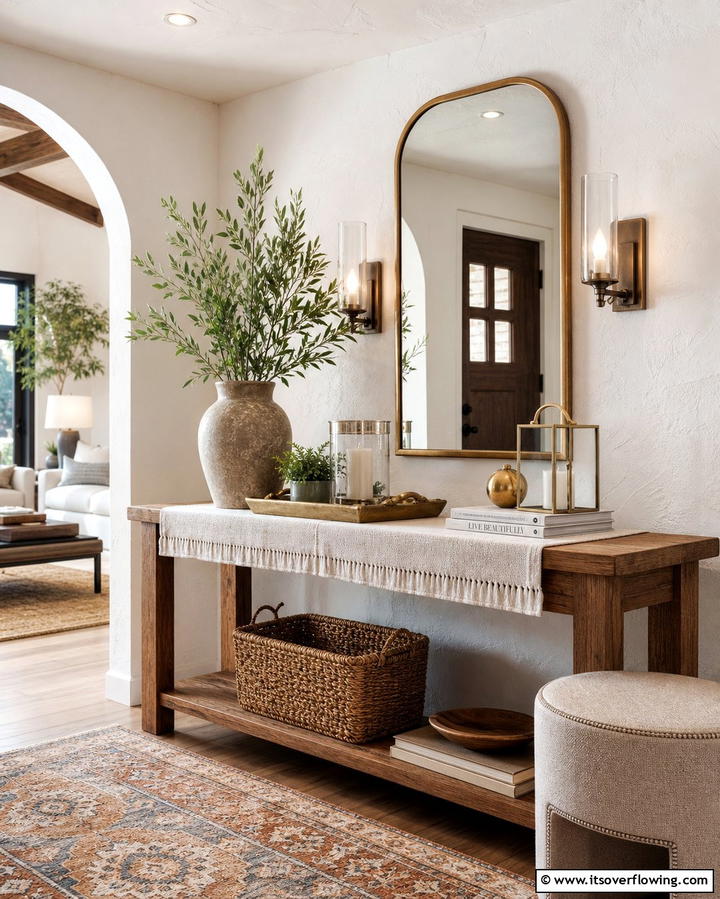 Layered Textures for Depth - 25 Entryway Table Decor Ideas to Welcome Guests in Style