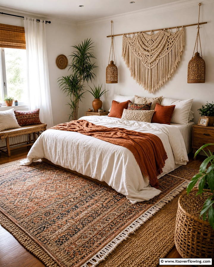 Layered Textures for Visual Depth - 20 Cozy Small Boho Bedroom Design Ideas