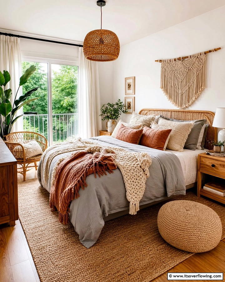 Layered Textures for a Cozy Ambiance - 20 Grey Boho Bedroom Ideas for a Cozy Vibe