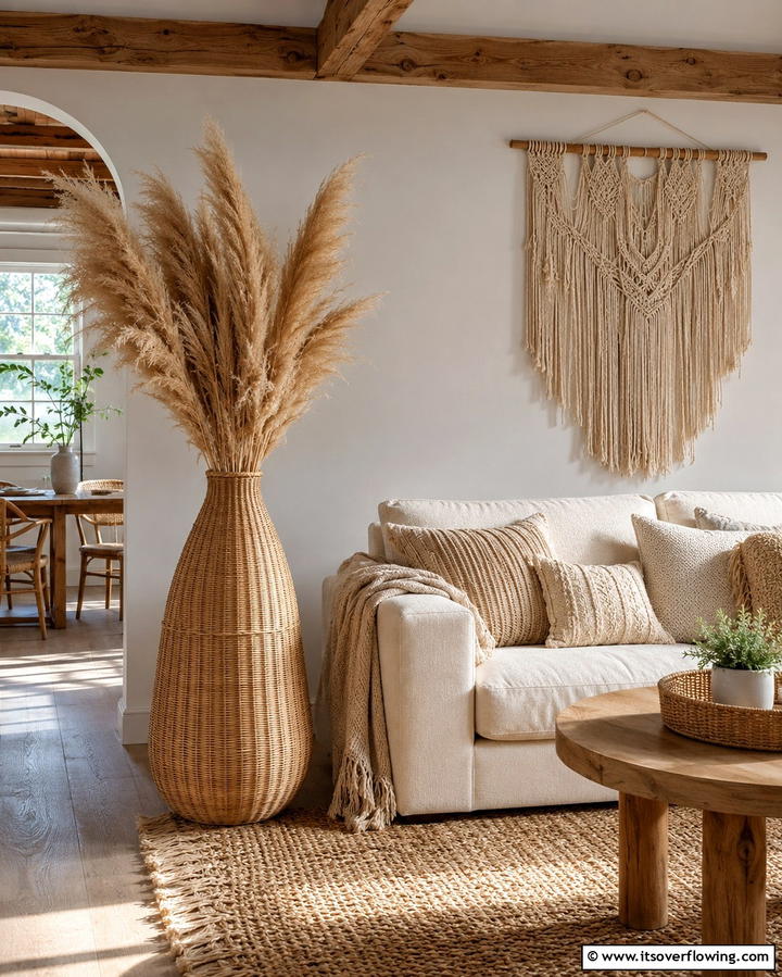 Layered Textures with Natural Materials - 25 Large Floor Vase Decoration Ideas for Stunning Interiors