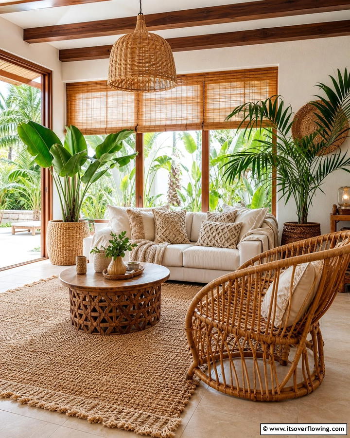 Layered Textures with Natural Materials - 20 Bohemian Tropical Decor Ideas for a Vibrant Home