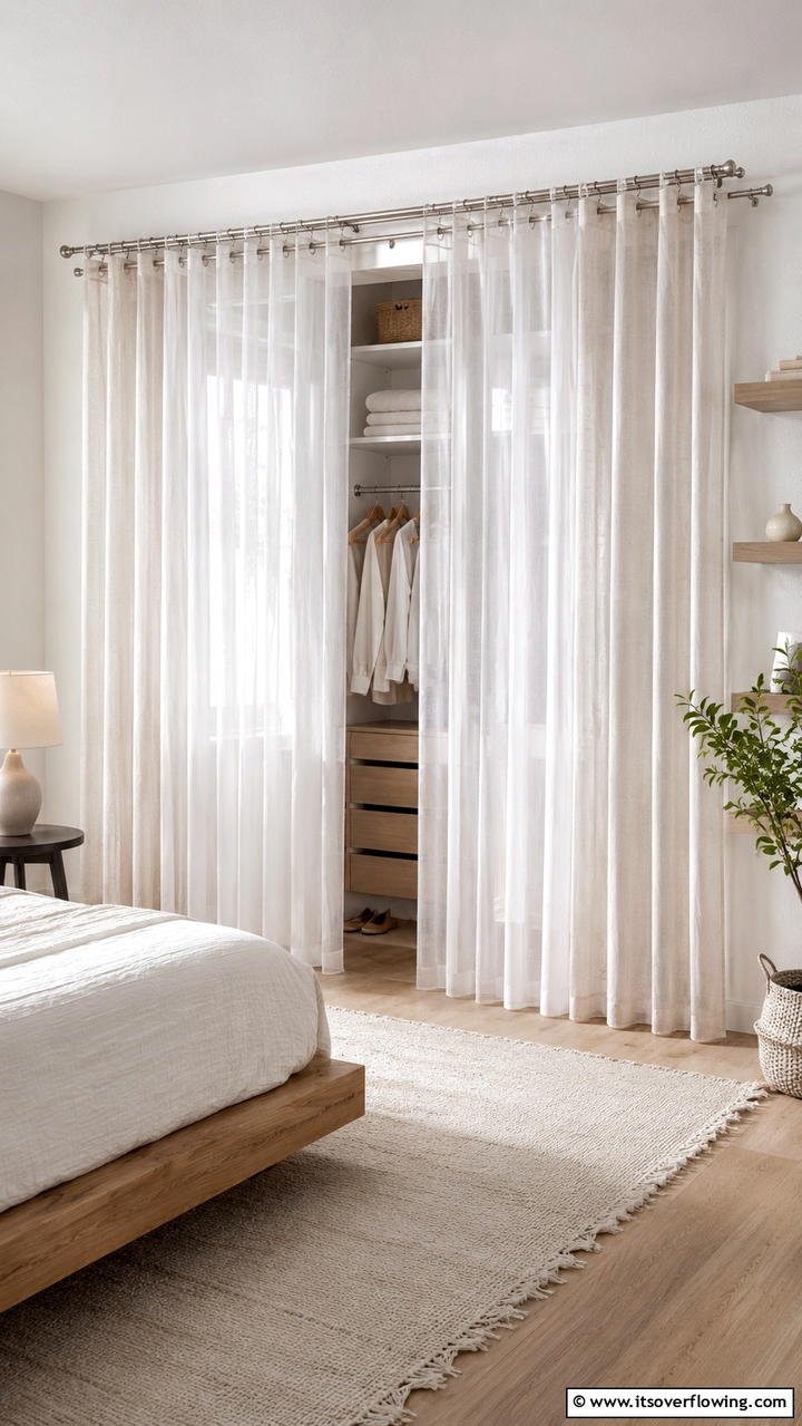 Layered Transparent Versatility - 30 Closet Curtain Ideas for Stylish and Practical Storage