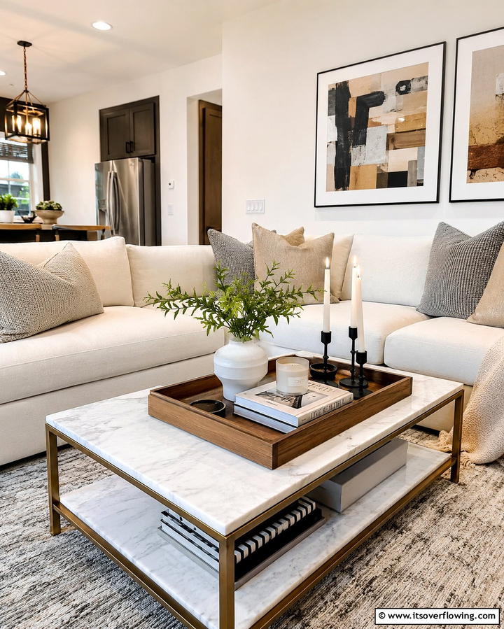 Layered Trays for Organization and Style - 25 Coffee Table Decor Ideas for Stylish Living Rooms