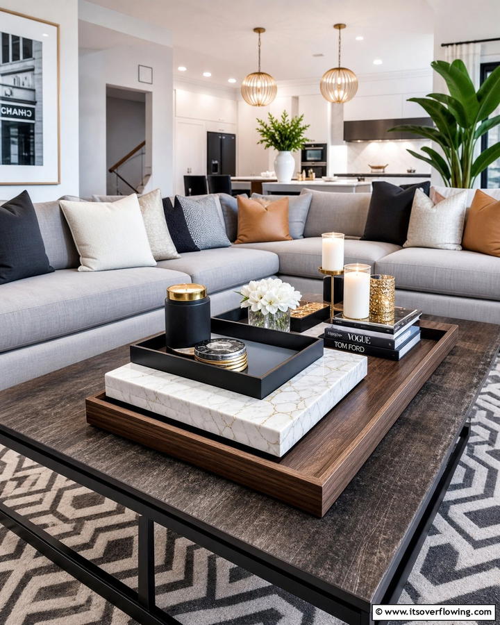 Layered Trays for Organization - 20 Coffee Table Centerpiece Ideas for Stylish Living Rooms