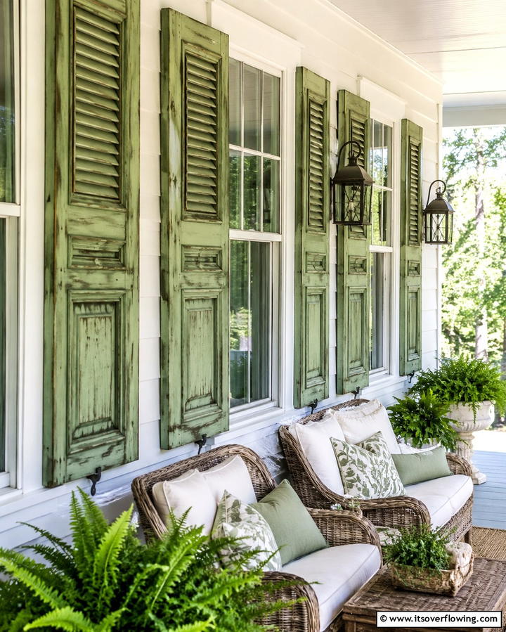 Layered Window Shutters - 25 Farmhouse Porch Ideas for a Cozy Outdoor Retreat