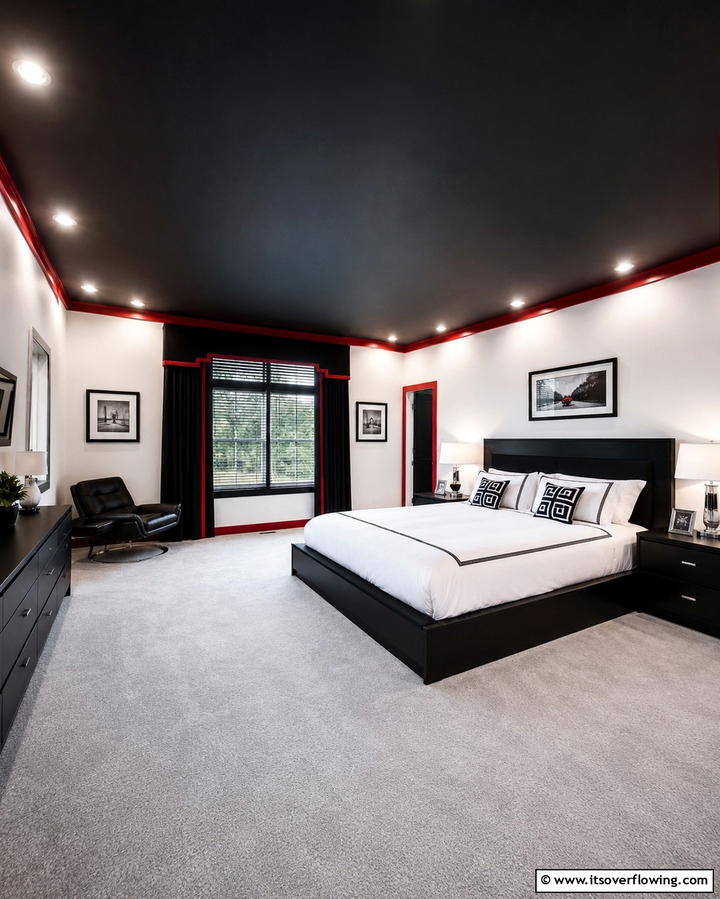 Layered Window Treatments - 25 Red Black and White Bedroom Ideas for a Bold Look