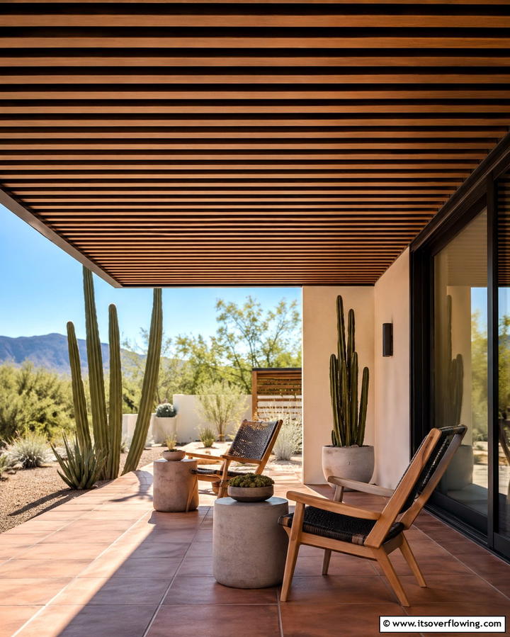 Layered Wood Slats - 30 Porch Ceiling Ideas to Refresh Your Outdoor Entryway