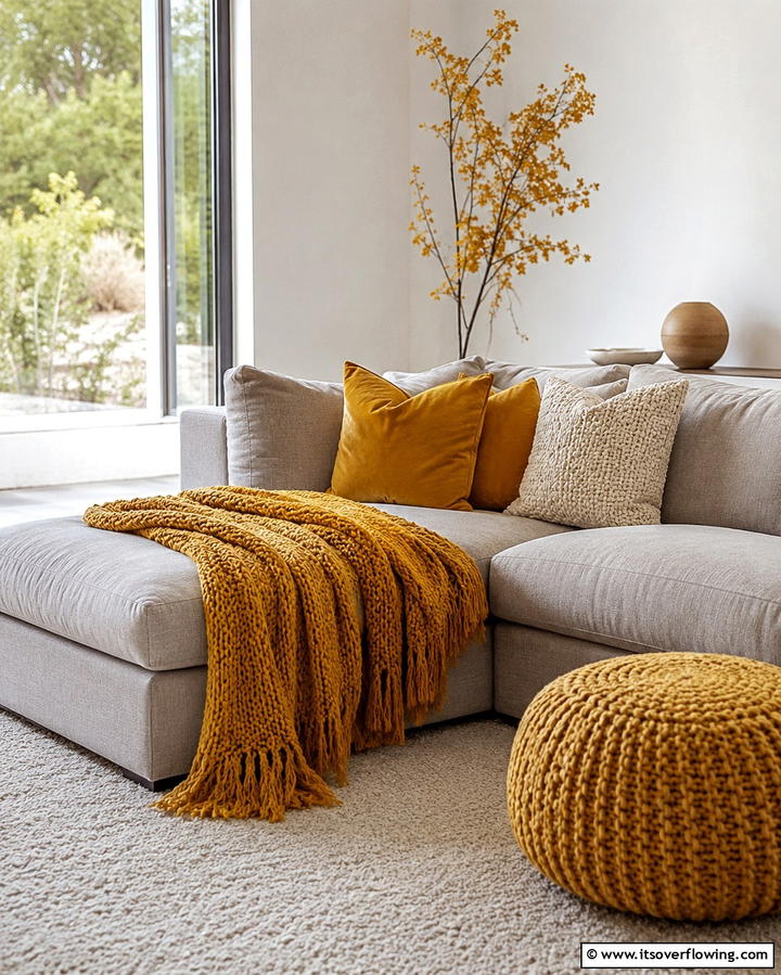 Layered Yellow Textures - 25 Yellow Living Room Ideas to Brighten Your Home