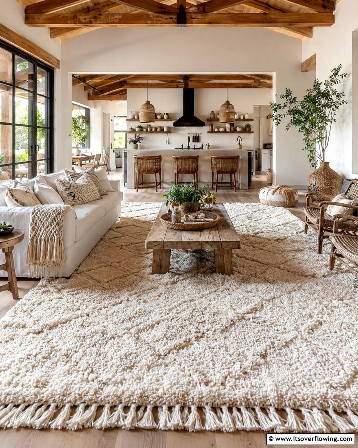 Layering Textures with White Rugs - 25 White Living Room Ideas for a Timeless Look