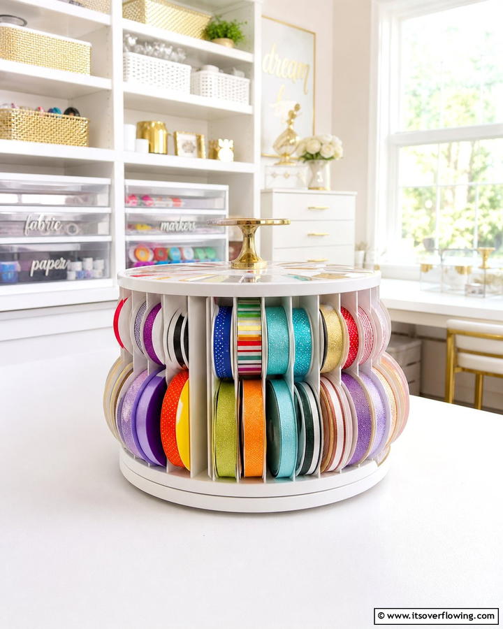 Lazy Susan Ribbon Holder - 20 Ribbon Storage Ideas- Organize Your Craft Supplies