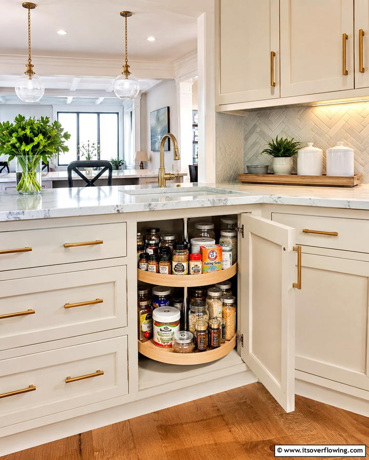 Lazy Susan Shelving - 20 Kitchen Corner Ideas to Maximize Your Space