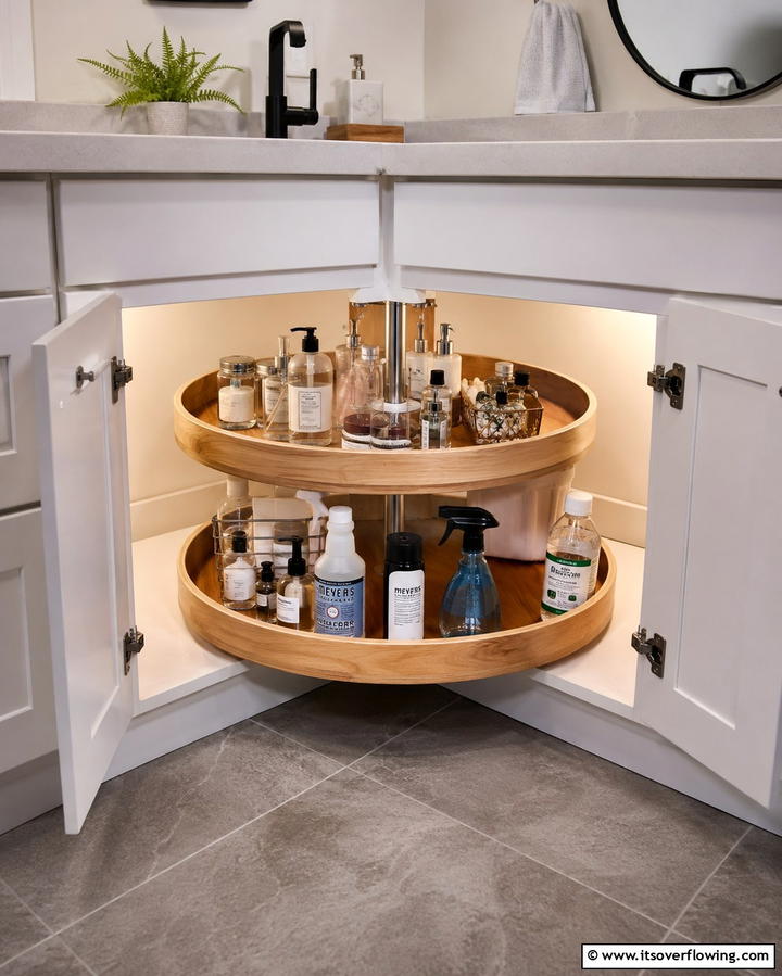 Lazy Susan for Corner Cabinets - 30 Bathroom Cabinet Organizing Ideas for Clutter-Free Spaces