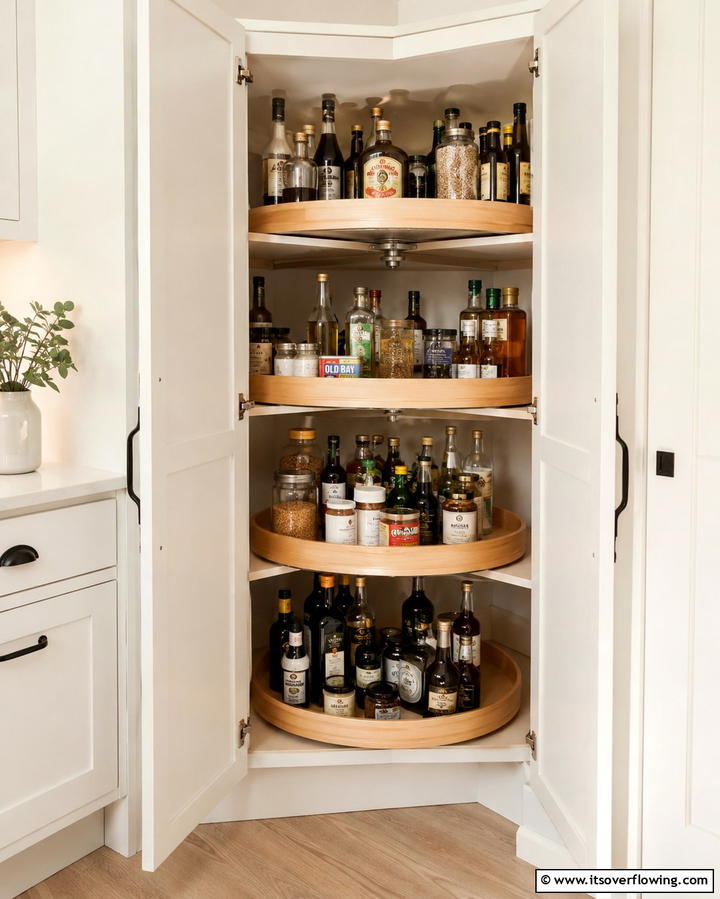 Lazy Susans for Corner Shelves - 25 Open Pantry Ideas to Organize Your Kitchen