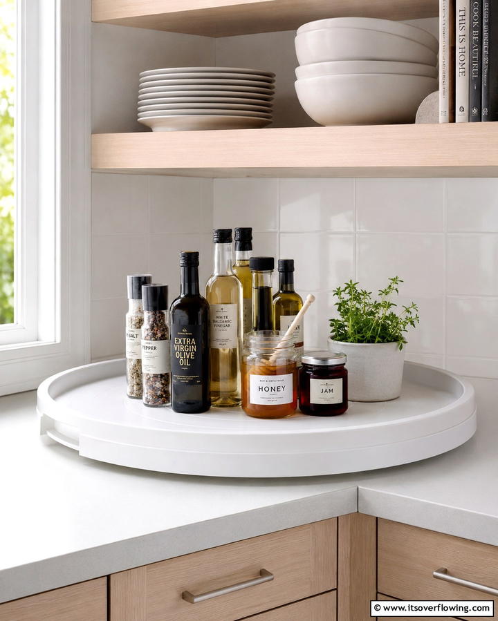 Lazy Susans for Corner Storage - 25 Small Pantry Ideas to Maximize Your Storage Space