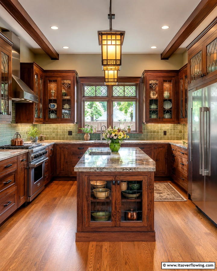 Leaded Glass Cabinet Doors - 25 Craftsman Kitchen Ideas for a Classic and Timeless Design