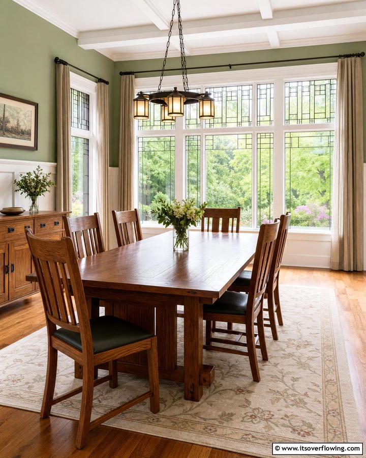 Leaded Glass Windows for Subtle Elegance - 20 Craftsman Dining Room Ideas for a Timeless Look
