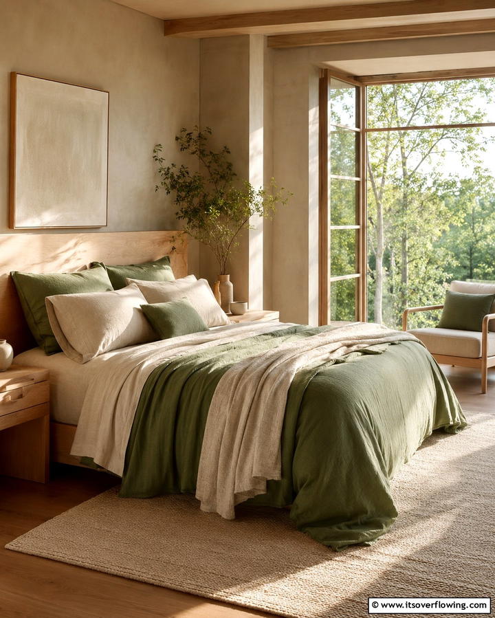 Leafy Bedding Elegance - 30 Jungle-Themed Bedroom Ideas- Wild & Whimsical Decor