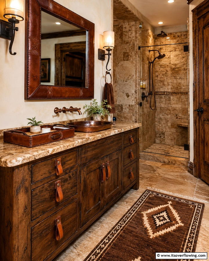 Leather Accents - 20 Western Bathroom Ideas for a Rustic and Relaxing Retreat