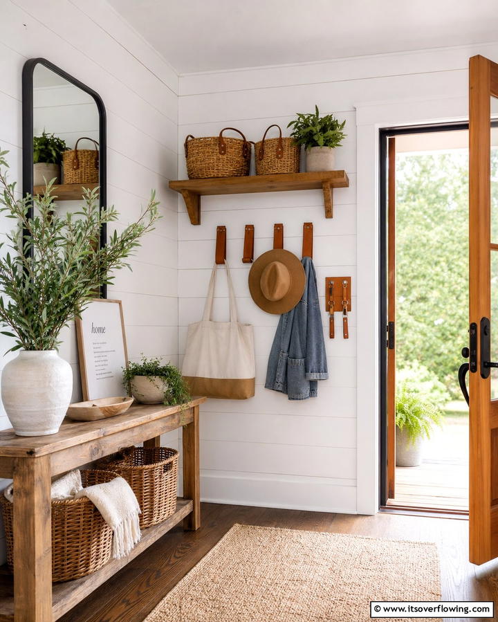 Leather Accents - 25 Farmhouse Entryway Ideas for a Warm and Welcoming First Impression