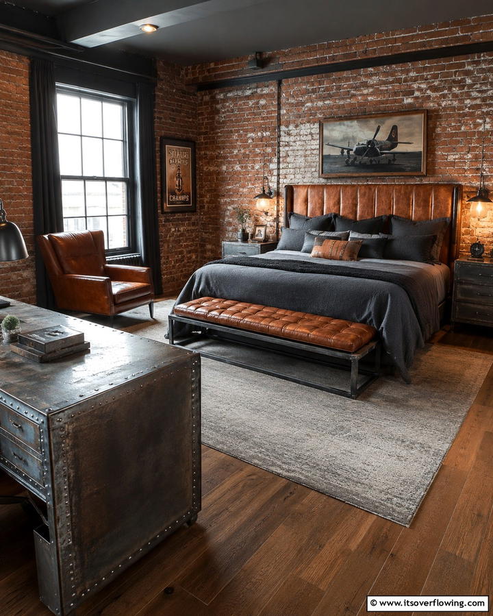 Leather Accents - 25 Industrial Bedroom Ideas- Urban & Stylish Designs