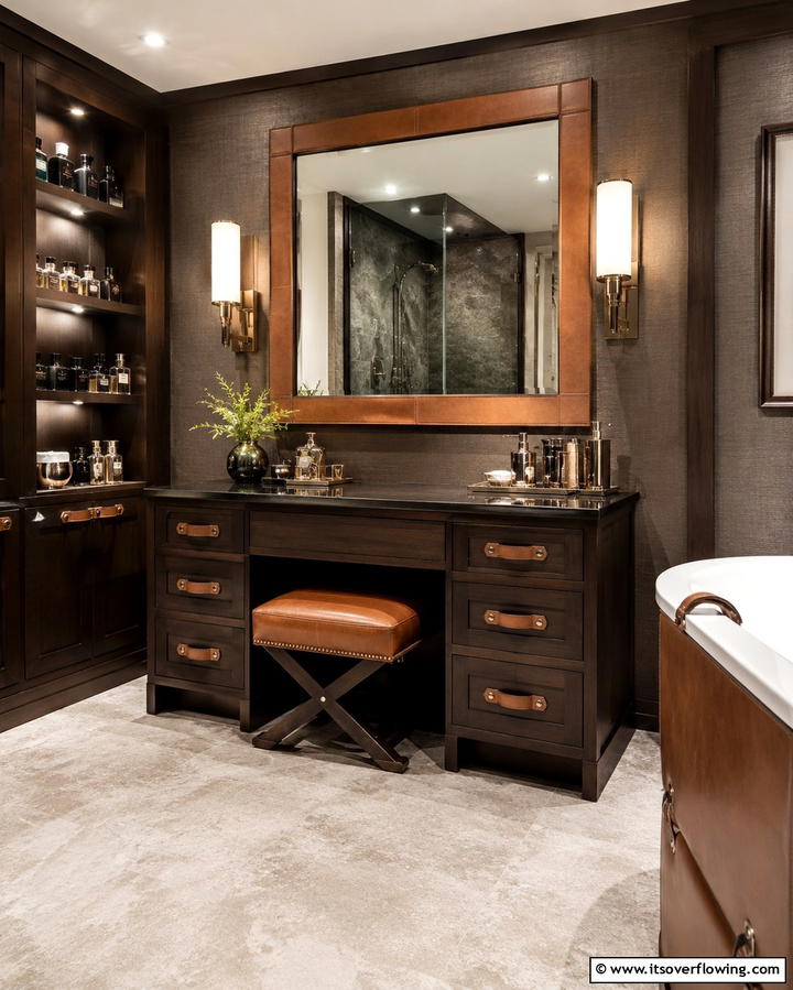Leather Accents for Luxury - 25 Masculine Bathroom Ideas for a Bold Look