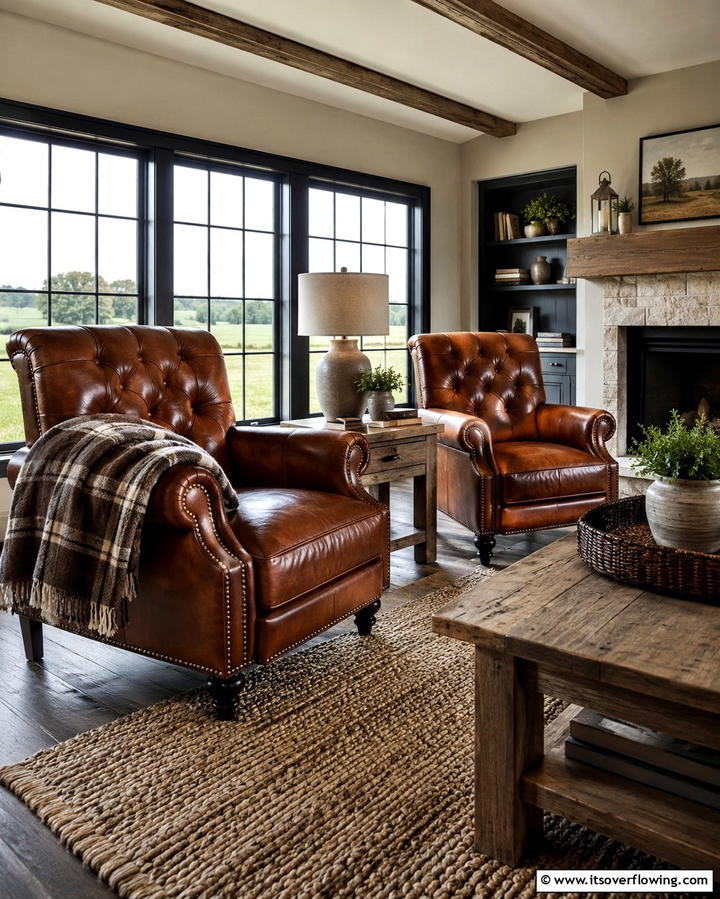 Leather Armchairs - 25 Farmhouse Living Room Ideas for a Rustic Charm