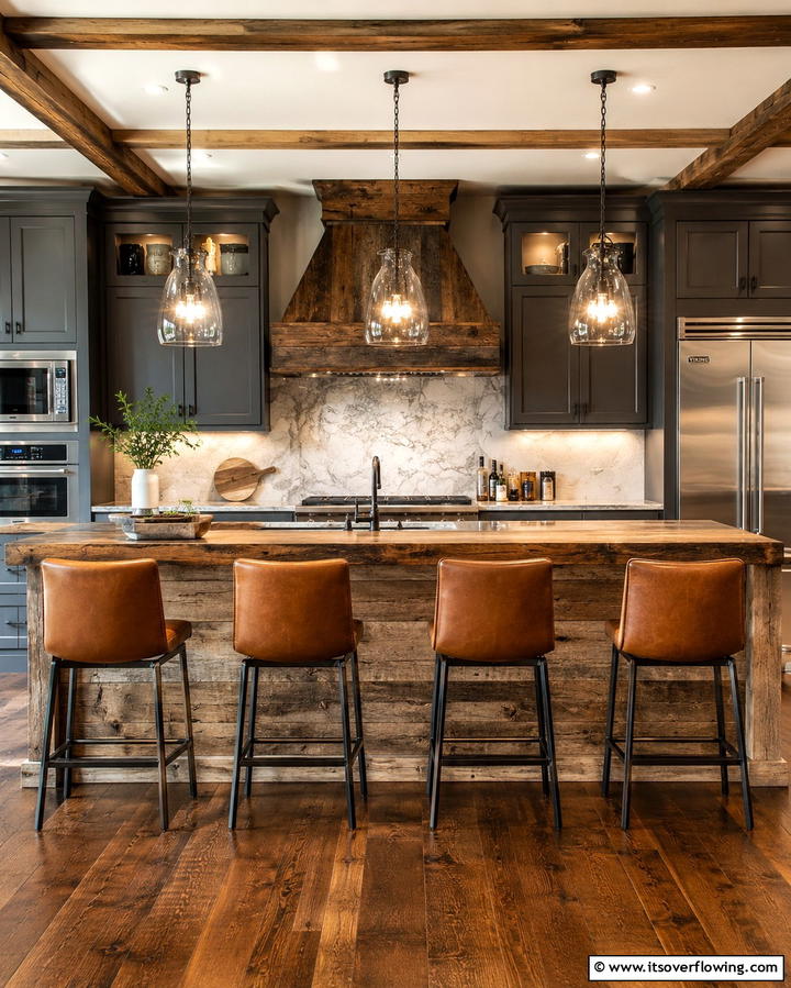 Leather Bar Stools - 25 Rustic Kitchen Island Ideas for a Cozy Cooking Space