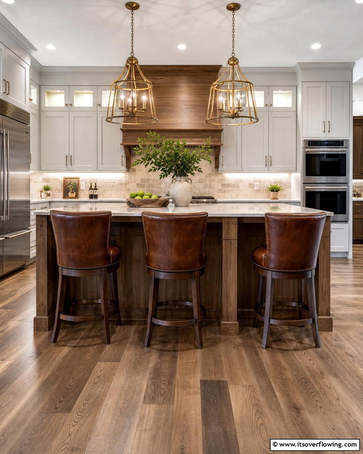 Leather Bar Stools - 20 Brown Kitchen Ideas to Create a Cozy and Stylish Space