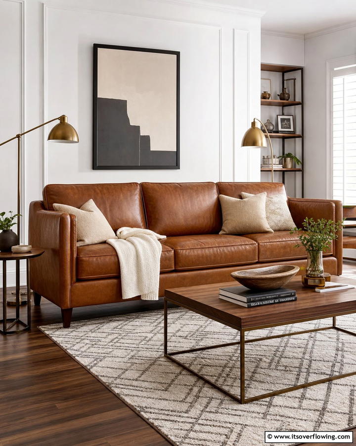 Leather Brown Sofa for Timeless Elegance - 25 Brown Living Room Ideas for Warm and Cozy Vibes