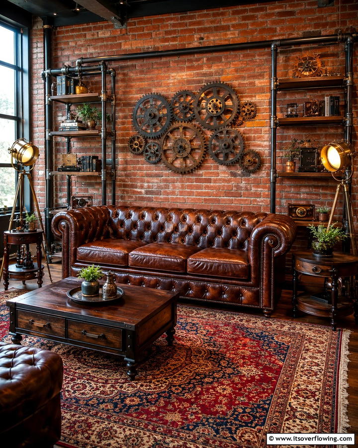 Leather Chesterfield Sofas - 20 Steampunk Living Room Ideas for Unique Decor