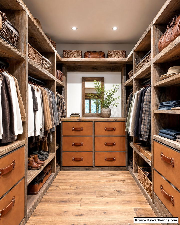 Leather Drawer Pulls - 20 Rustic Closet Ideas for a Charming Storage Solution